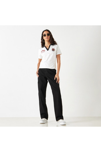 SP Characters Applique Detail Polo T-shirt with Short Sleeves