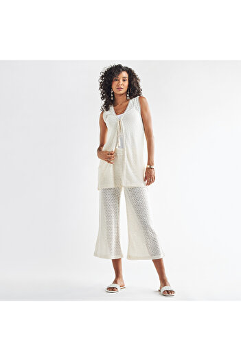 FAV Chevron Knit Textured Wide Leg Culottes with Elasticated Waistband