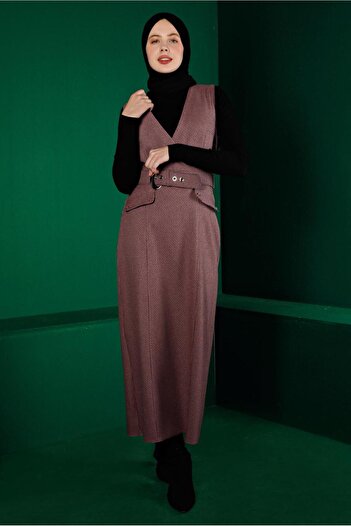 Alvina 43366 Model Patterned Houndstooth and Belt Gilet