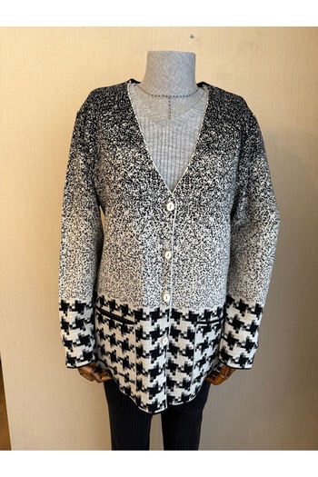 TEK Trico Model Houndstooth Modern Young Mother Cardigan / Black Stone