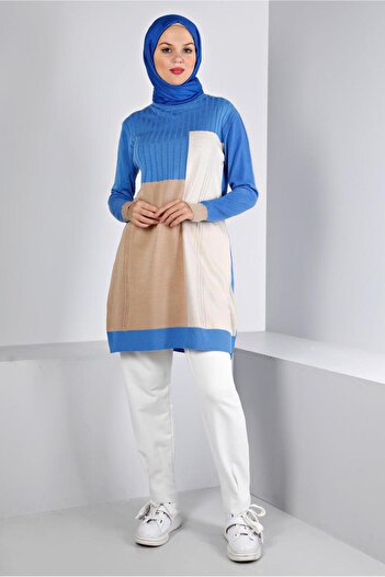 Alvina 43180 Model Color Blocked Knitwear Tunic