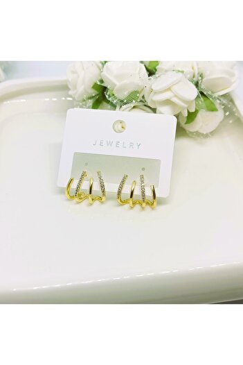 POKAK Women's Gold Color Multiple Zircon Stone Fashion Trend Earrings