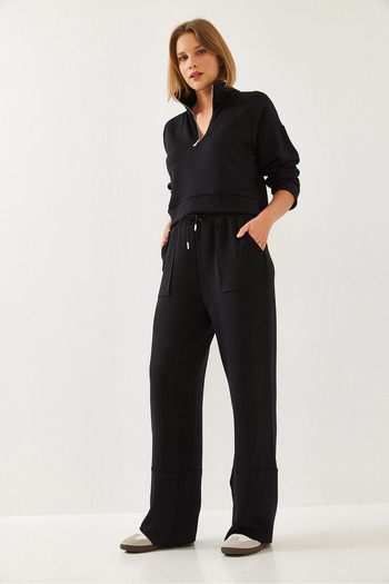 Bianco Lucci Women's Zippered Basic Modal Fabric Bottom Top Suit 60351225
