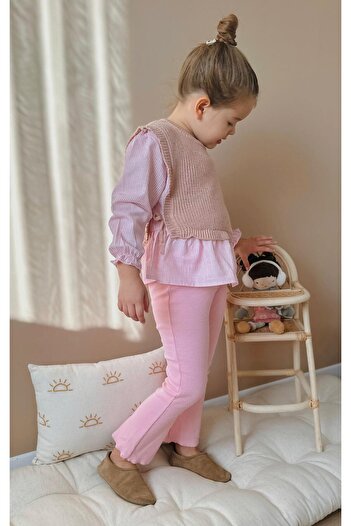 Magu Woven Knitwear Shirt and Bottom Set for Girls - Winter