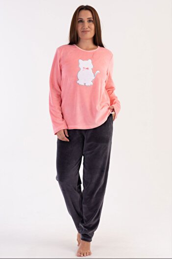 VİENETTA Women's Velvet Plus Size Long Sleeve Pajama Set, 306011