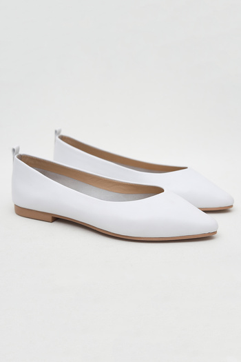 LA PASSION Women's Genuine Leather Pointed Toe White Ballerinas, Casual Women's Ballerinas