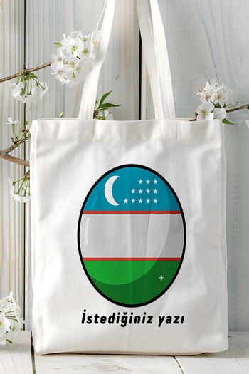 ART HEDİYE Uzbekistan Flag Printed Cloth Bag Shoulder Bag Model