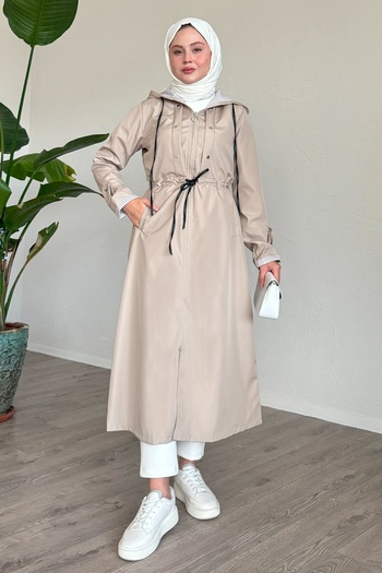 InStyle Clamshell Striped Pattern Long Stone Trench Coat