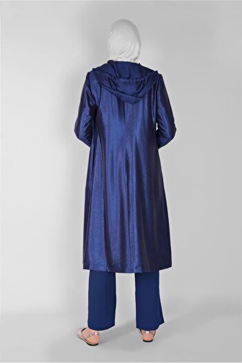 TRENDTESETTÜR Kadın Lacivert (K.SAKS) Parlak Kumaşlı Trençkot 10261
