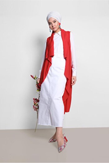 TRENDTESETTÜR Women's Red Collared Asymmetrical Vest 4094