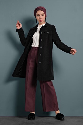 TRENDTESETTÜR Women's Black Velvet Trench Coat 10140