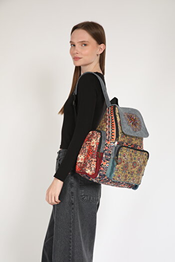 Street Bag Етнічний богемський рюкзак з 5 відділеннями, ортопедичний, водонепроникний, з автентичним візерунком