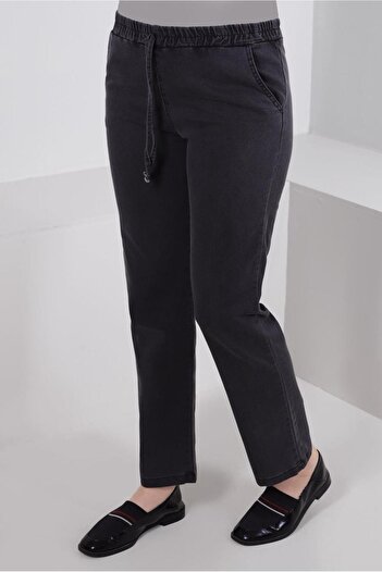 TRENDTESETTÜR Gray Smoked Denim Trousers - Elastic Waist, Straight Leg T 2315