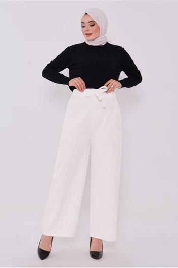 TRENDTESETTÜR Women's Ecru Screen Leg Trousers t 80079