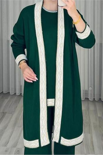 TRENDTESETTÜR Women's Green (ZIMMERT) Triple Pants Knitwear Suit T 1588