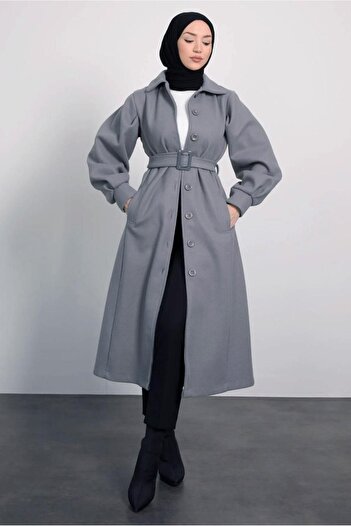 TRENDTESETTÜR Women's Gray Belted Coat - t 8595