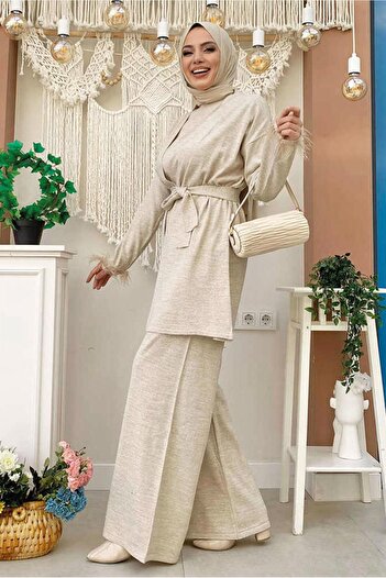 TRENDTESETTÜR WOMEN'S BEIGE (STONE) BIRDED PANT SUIT T 20432