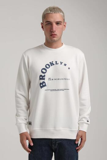 NEW WORLD POLO Crew Neck Ecru Slim Fit Sweatshirt 24Fwm60172