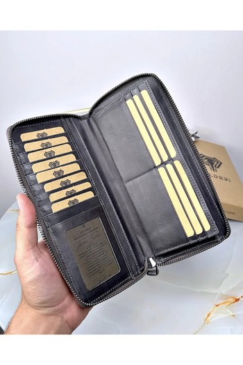 Fil Deri Large Genuine Zippered Multi-Compartment Genuine Leather Wallet