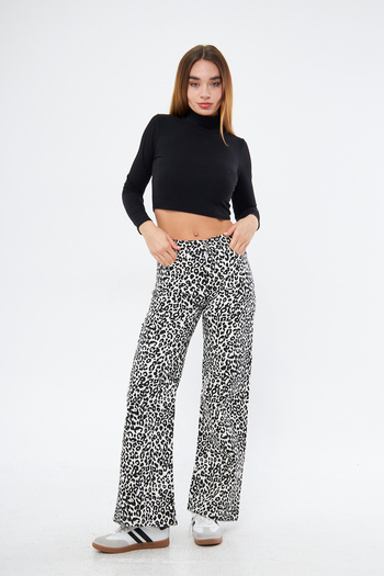 comstar Women's Leopard Patterned Wide Leg White Palazzo Pants