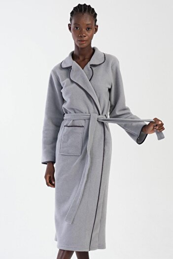 VİENETTA Women's Fleece Long Smoked Dressing Gown C8T4N0O404