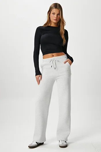 Ritnice Women's Leo Inner Fleece Tight Texture Straight Cut Thick Carmelange Sweatpants