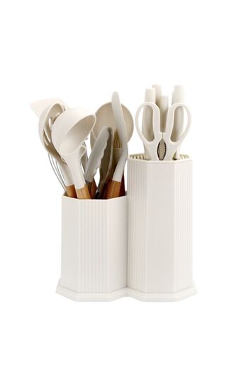 valletta Legolas 18 Piece Heat Resistant Silicone Fireproof Non-Stick Serving Set with Stand White