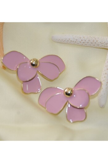İPAR AKSESUAR Half Flowery Gold Metal Pink Earring