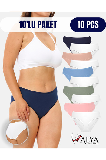 ALYA UNDERWEAR Chiloți pentru femei din bumbac colorat - Pachet de 10 cu talie înaltă ( Multicolor-x19 )
