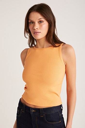 ETHIQUET Modest Selena Women's Regular Fit Regular Pattern Thick Strap Zero Sleeve Knitted Peach Tank Top