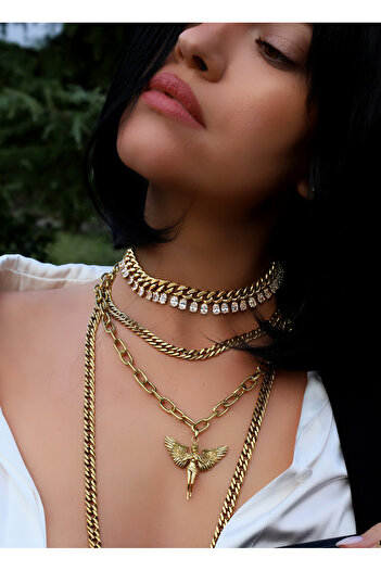 Bayemeyc ALTIN KAPLAMA KRİSTAL TAŞLI CHOKER KOLYE