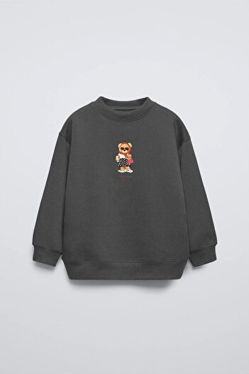 The Champ Clothing Παιδικό φούτερ Smoked Crew Neck Retro Fashion Letter πουά αρκουδάκι με στάμπα μεγάλου μεγέθους