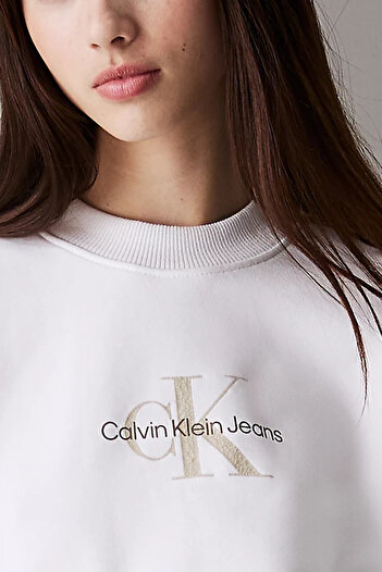 Calvin Klein Kadın TEXTURED Monologo Sweatshirt - Beyaz