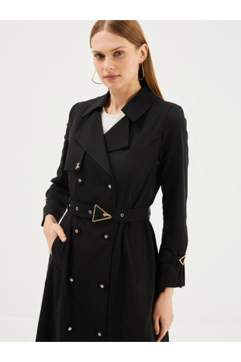 Zühre Women's Lined Cotton Black Trench Coat