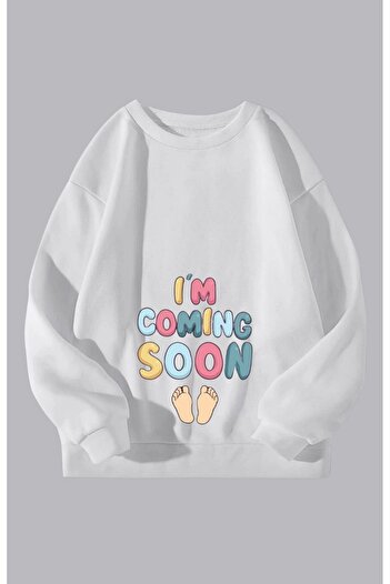 GYES Women's I'M Coming Soon Printed Pregnant Oversize Crew Neck Sweatshirt