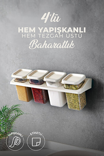 Kitchen Life Self-Adhesive Square Spice Rack Set with 4 Labels Stand - Food Storage Container Set