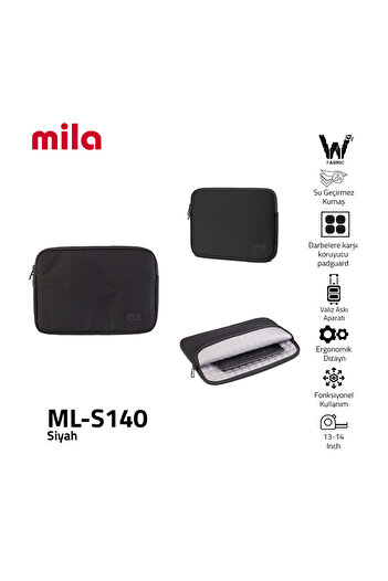 Mila Classone Ml-S140 13-14'' Mila Series, Macbook, Mac Air, Laptop Case, Wtxpro Waterproof Fabric-Black