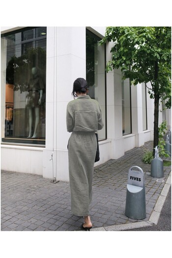 Barbora Linen Daily Comfortable Waist Lace Detailed Long Sleeve Dress