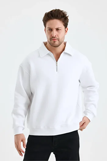 cotside Men's Polo Neck Oversize Half Zipper Cotton Sweatshirt