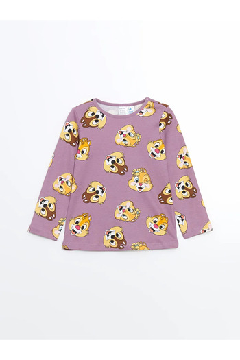 LC Waikiki LCW baby Mat Lila Baskılı Uzun Kollu Chip and Dale Baskılı Kız Bebek Pijama Takım