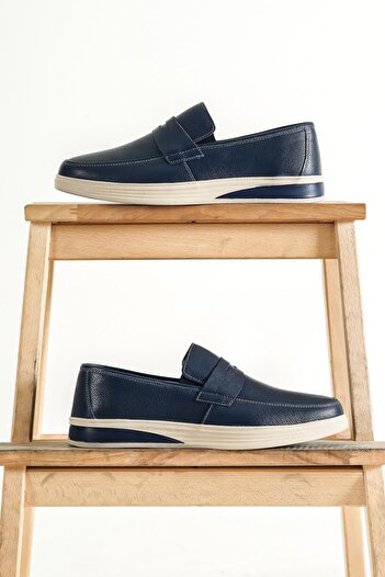 Deripabuc Genuine Leather Navy Blue Men's Leather Casual Shoes MRD7-0710