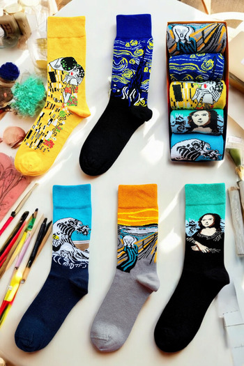 ZEYZEY MONKEY Set of 5 Special Gift Box Mixed Patterned Artistic Themed Socks