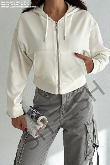SHEESH APPAREL Off-White Ecru - Zip-Up Soft Modal Crop Sweatshirt Hoodie