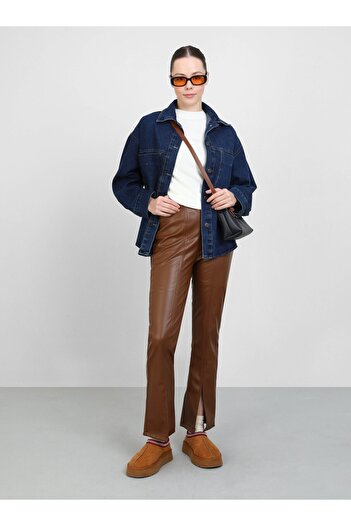 Benin Flare Leg Front Stitched Leather Trousers - Brown - Benin