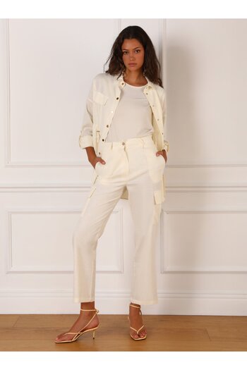 Refka Linen Fabric Ecru Cargo Pants - Refka