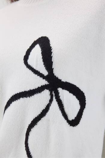 Addax Crew Neck Bow Print Knitwear Sweater K3408-A7