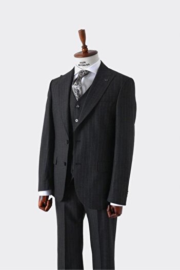 Kadir Büyükkaya Viscose Slim Fit Men's Suit - with Vest, Modern Fit - Kaw1026S