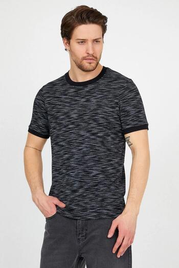 Figo Men's Crew Neck Honeycomb Patterned T Shirt