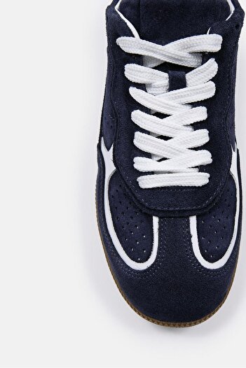 NILUFARR Team Lacivert Süet Hakiki Deri Kadın Sneaker
