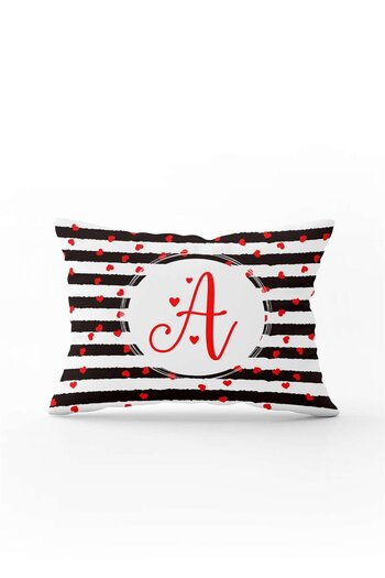 Cango Home Black and White Striped Red Heart Patterned Double Sided Digital Printed Throw Pillow Cover Letter A